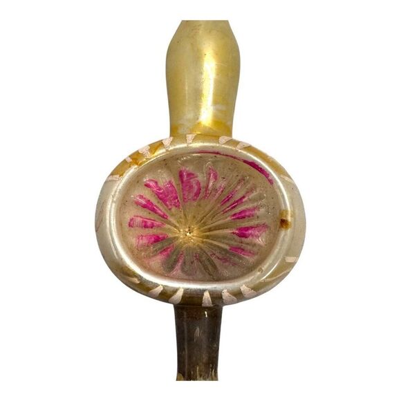 Vintage Mercury Glass Christmas Tree Topper Indented Finial Ornament Gold & Pink - Picture 2 of 5